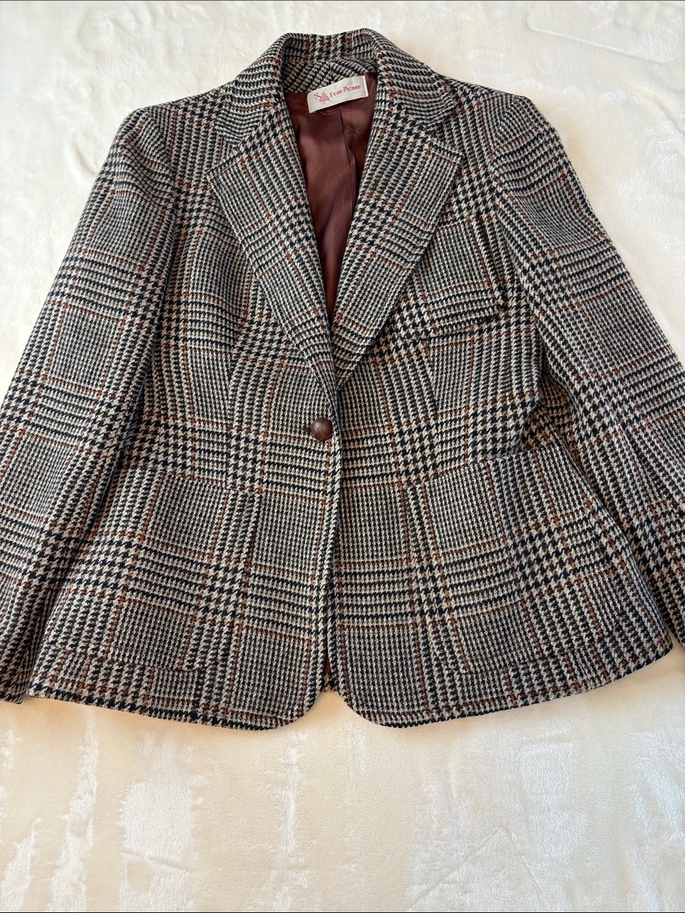 Vintage Classic Evan Picone Glen Plaid Blazer in Brown and Cream- S- Gorgeous!